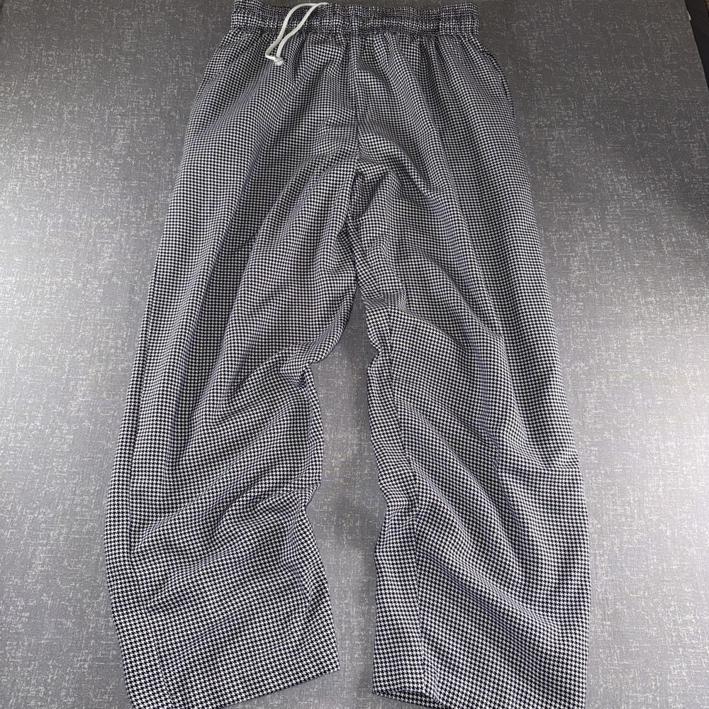 Uncommon Threads Pants Mens Large Black White Houndstooth Chef Elastic Waist